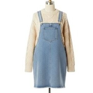 Cotton On Denim Overall Dress Frayed Hem Mini Dress Sleeveless Jean Jumper Dress